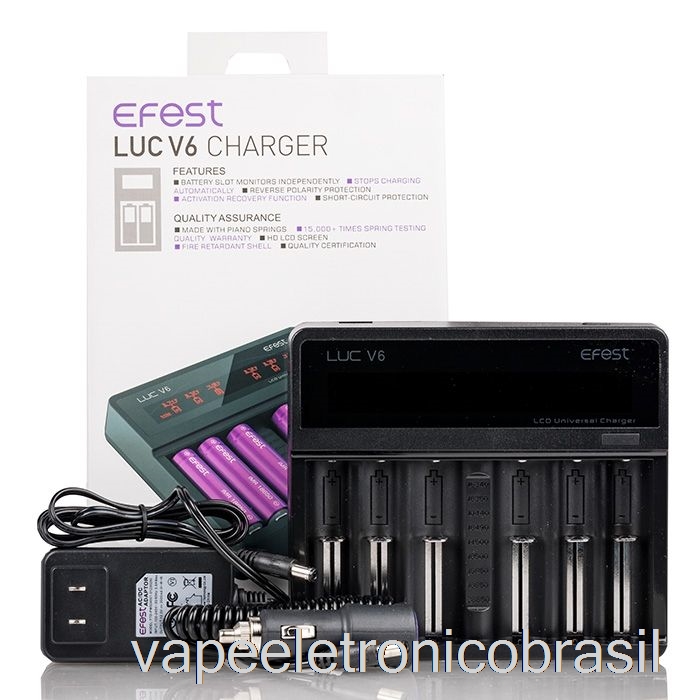 Vape Recarregável Efest Luc V6 Carregador Universal Lcd De 6 Baias